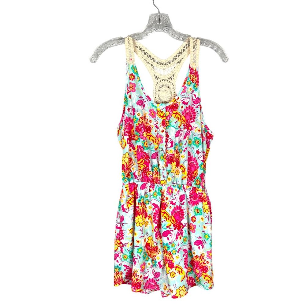 Altard State Womens Floral Sleeveless Shorts Romper Crochet Racerback size Small